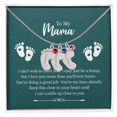 Engraved Baby Feet with Birthstones Necklace - To My Mama